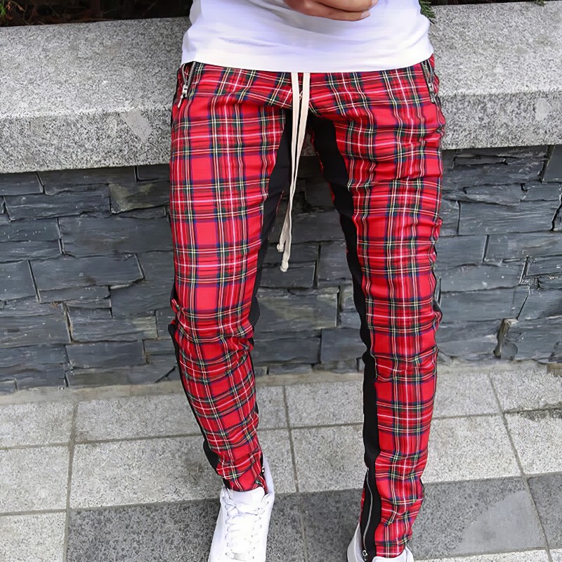 Pantalon Écossais Slim Homme Rouge