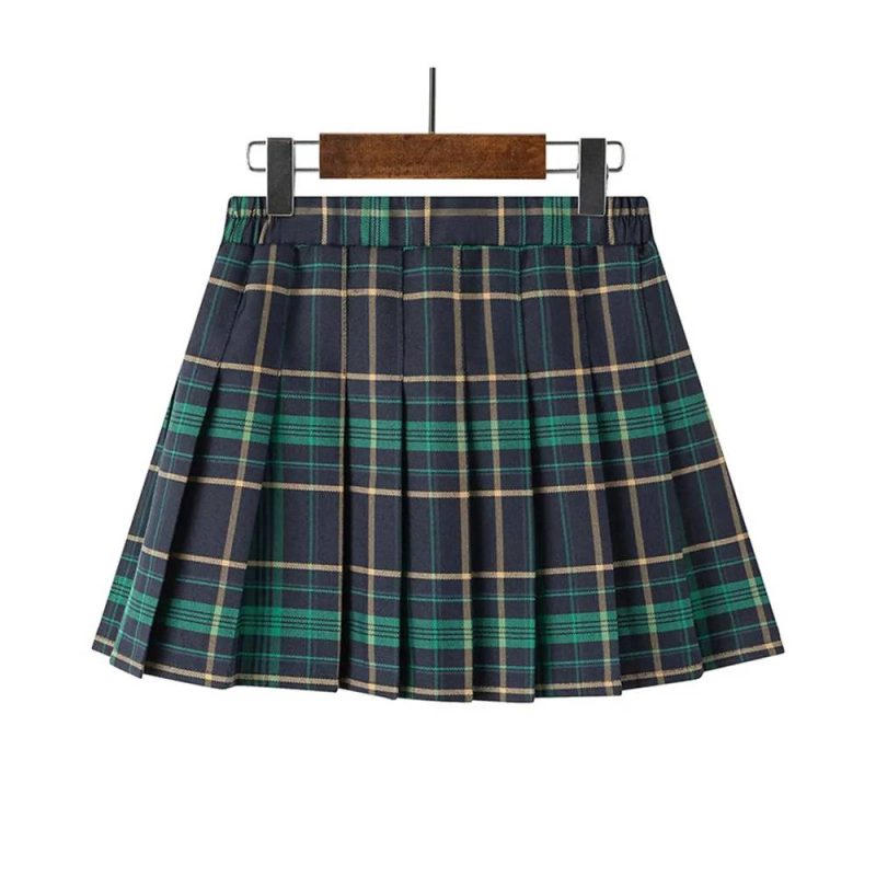 Mini Jupe Écossaise Plissée Tartan Vert Et Bleu