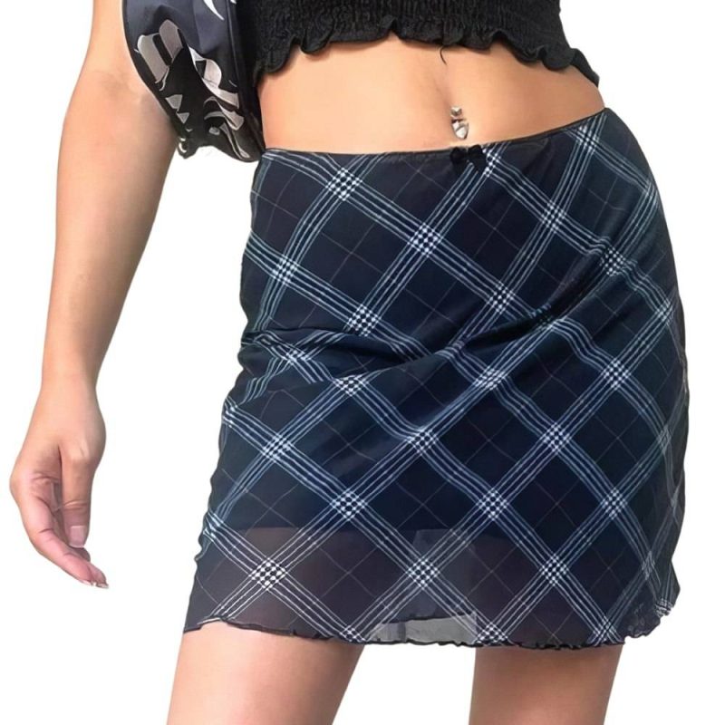 Mini Jupe Tartan Ajustée Bleu Et Noir