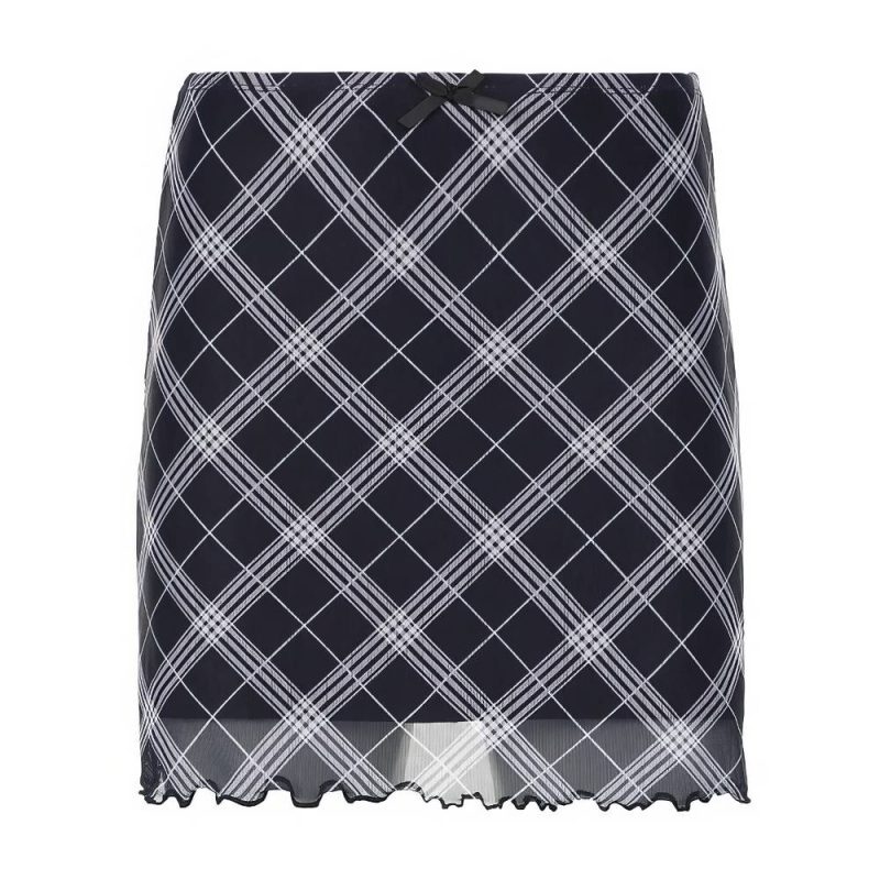 Mini Jupe Tartan Ajustée Bleu Et Noir