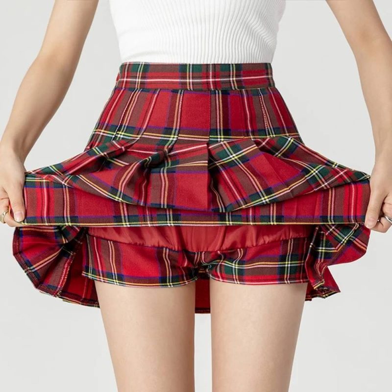 Mini Jupe Tartan Plissée Rouge Et Vert