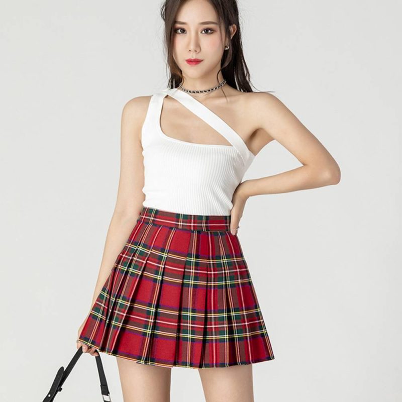 Mini Jupe Tartan Plissée Rouge Et Vert