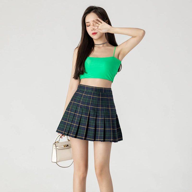 Mini Jupe Tartan Plissée Vert Et Bleu