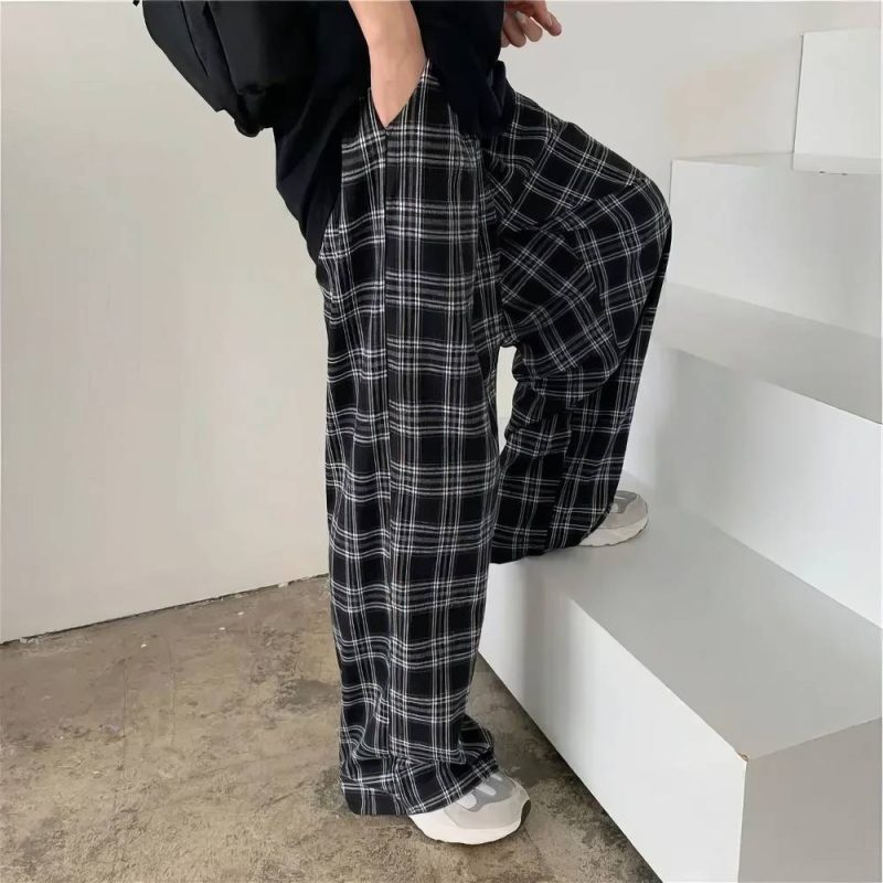 Pantalon Écossais À Carreaux Noir Et Blanc