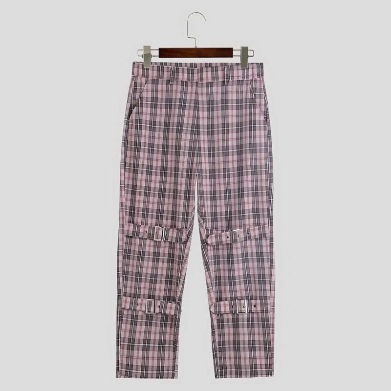 Pantalon Écossais Cargo À Sangles Rose Et Noir