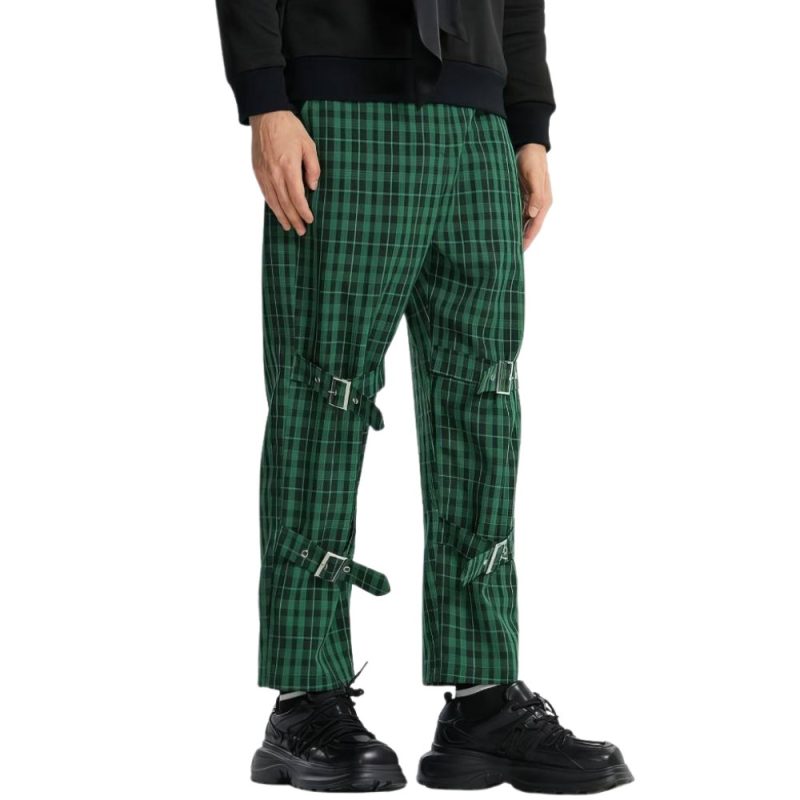 Pantalon Écossais Cargo Homme À Sangles Vert Et Noir