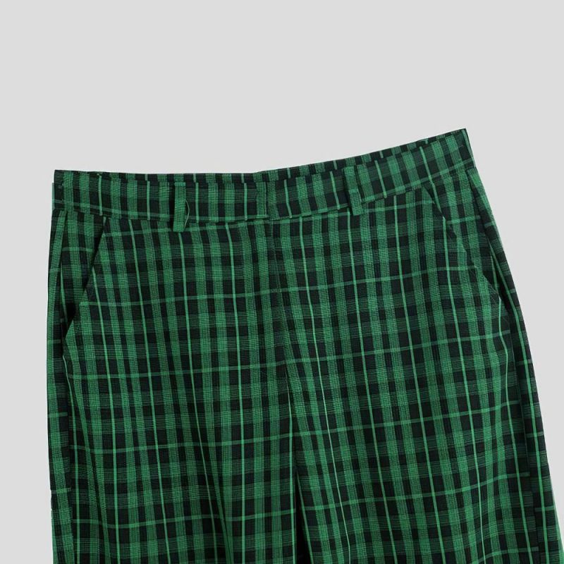 Pantalon Écossais Cargo Homme À Sangles Vert Et Noir