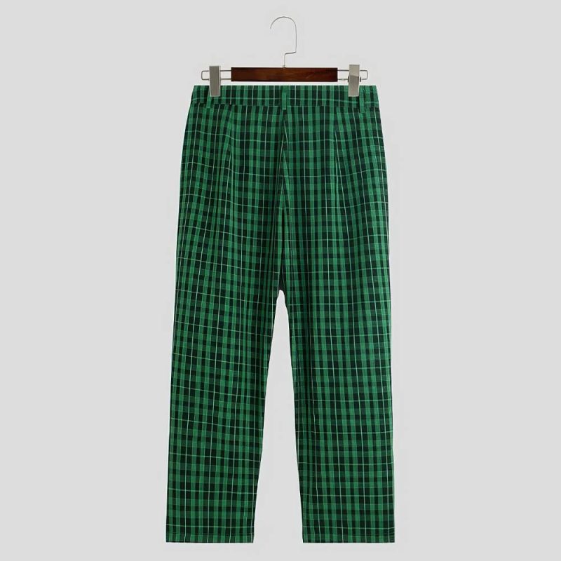 Pantalon Écossais Cargo Homme À Sangles Vert Et Noir