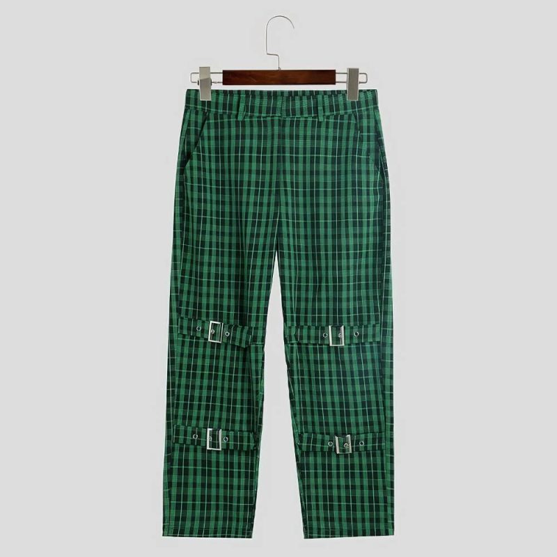 Pantalon Écossais Cargo Homme À Sangles Vert Et Noir