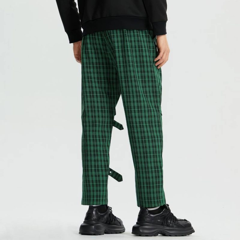 Pantalon Écossais Cargo Homme À Sangles Vert Et Noir