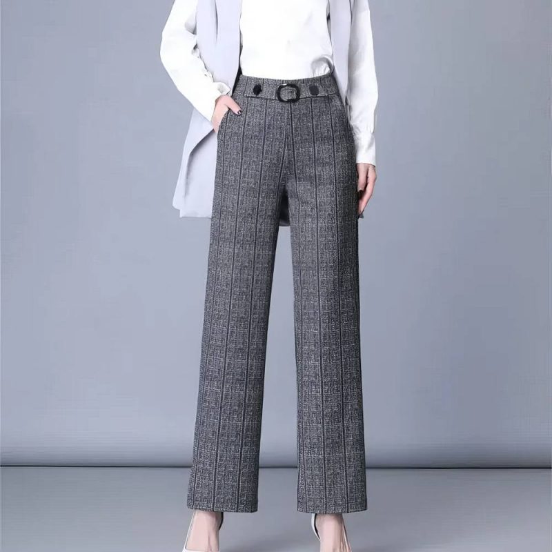 Pantalon Écossais Femme Professionnel Gris