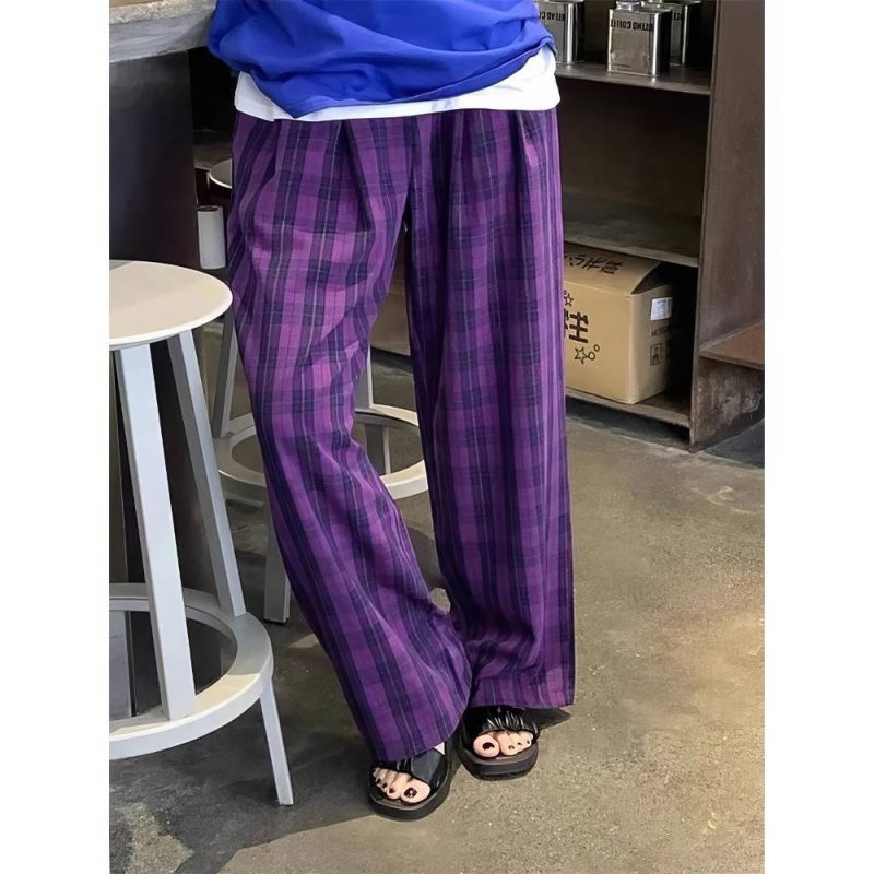 Pantalon Écossais Femme Violet Et Noir