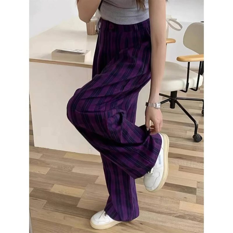 Pantalon Écossais Femme Violet Et Noir