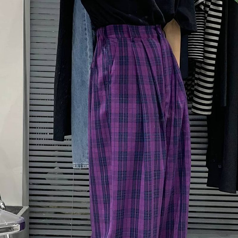 Pantalon Écossais Femme Violet Et Noir