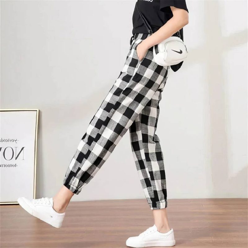 Pantalon Écossais Jogging Femme À Carreaux Noir Et Blanc