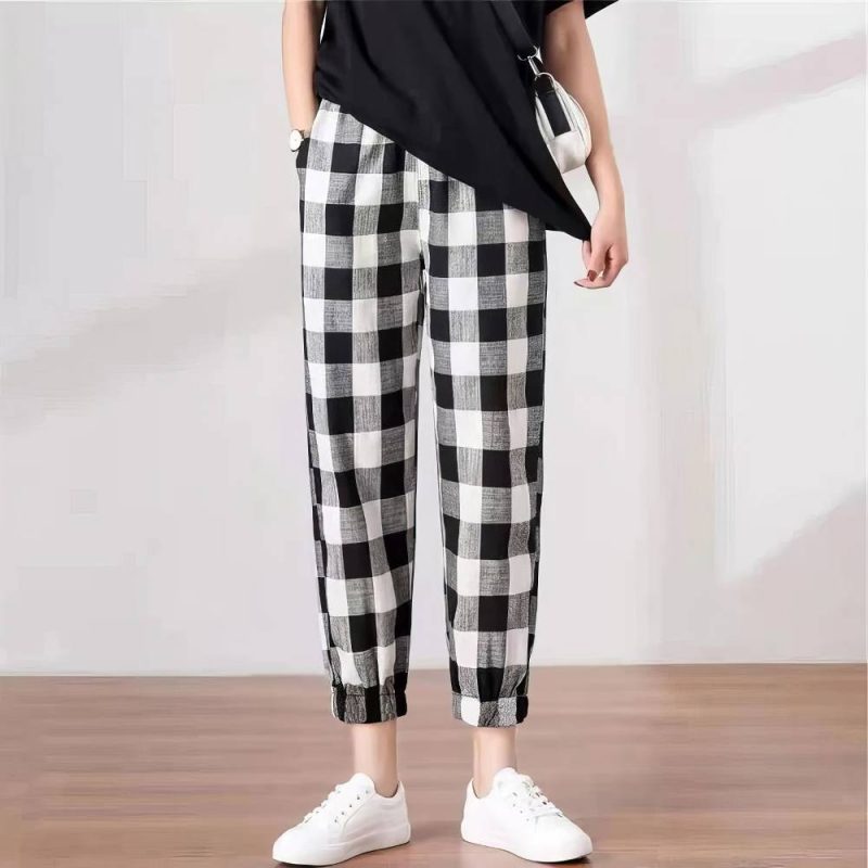 Pantalon Écossais Jogging Femme À Carreaux Noir Et Blanc