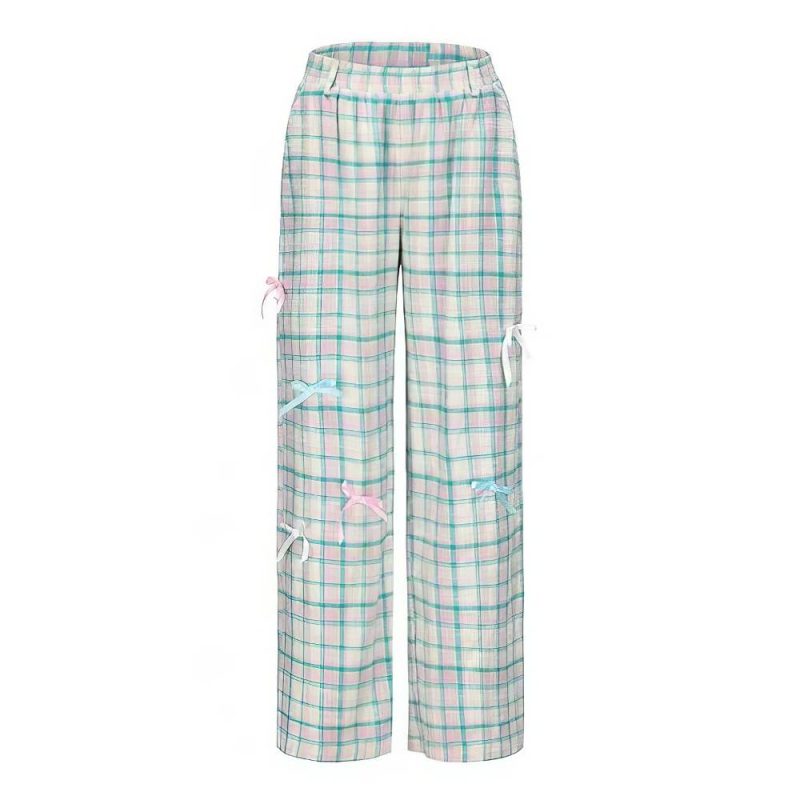 Pantalon Écossais Lolita Bleu Pastel Et Rose