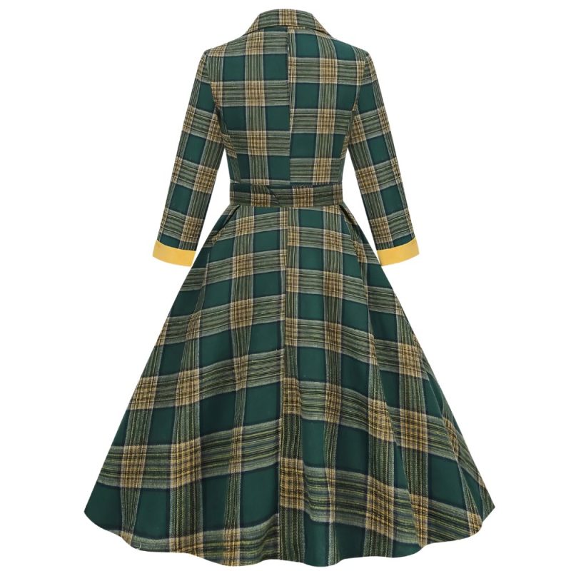 Robe Écossaise À Carreaux Vert Et Jaune Ceinture Boucle