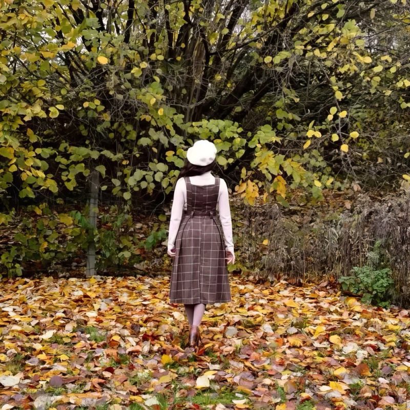 Robe Écossaise Chasuble Marron Avec Ceinture