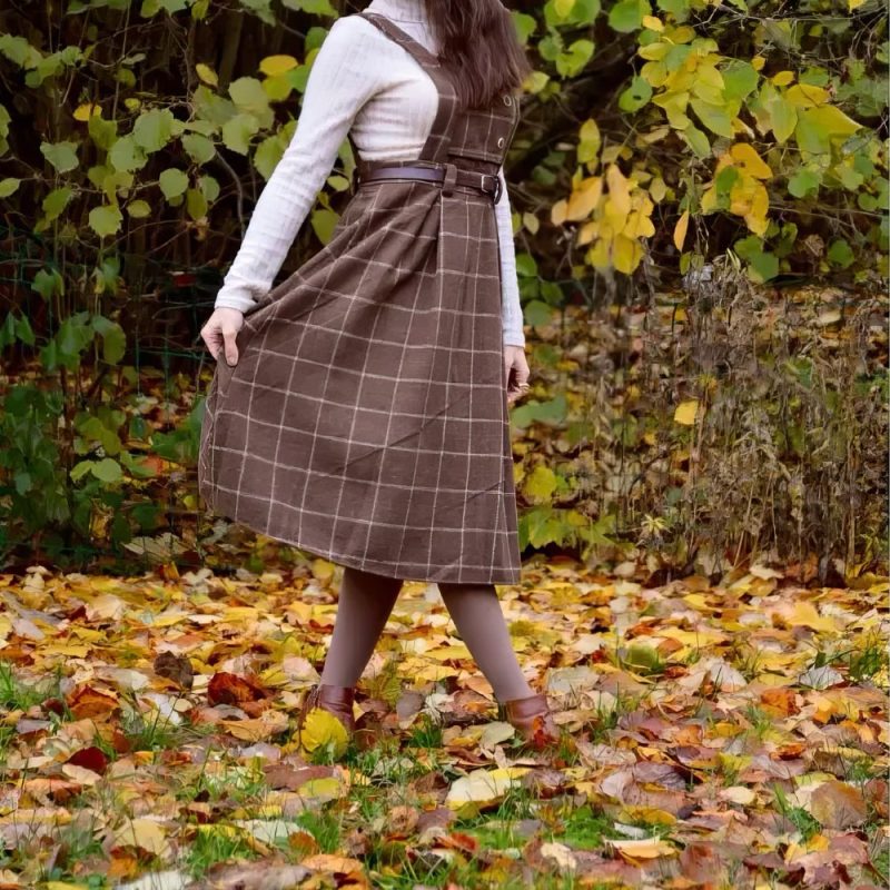 Robe Écossaise Chasuble Marron Avec Ceinture