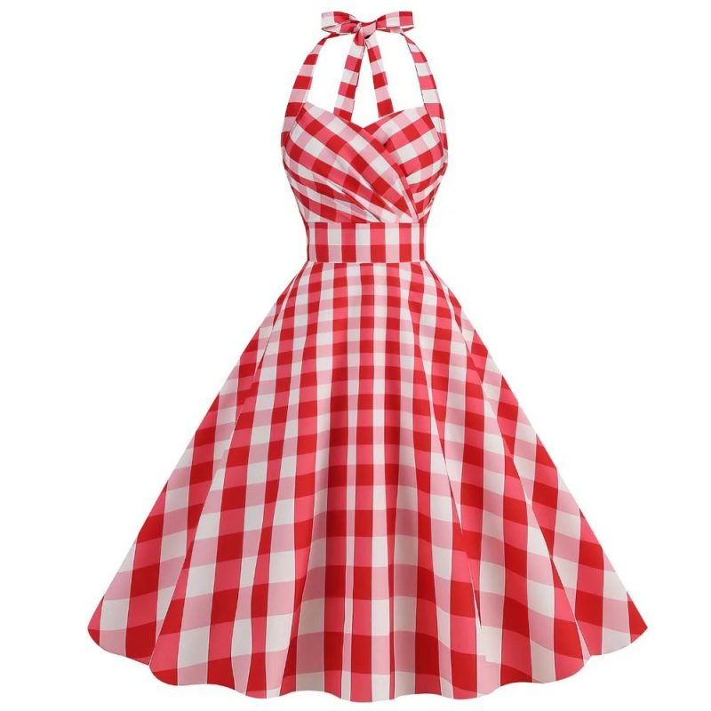 Robe Écossaise Vintage À Carreaux Rouge Et Blanc Dos Nu