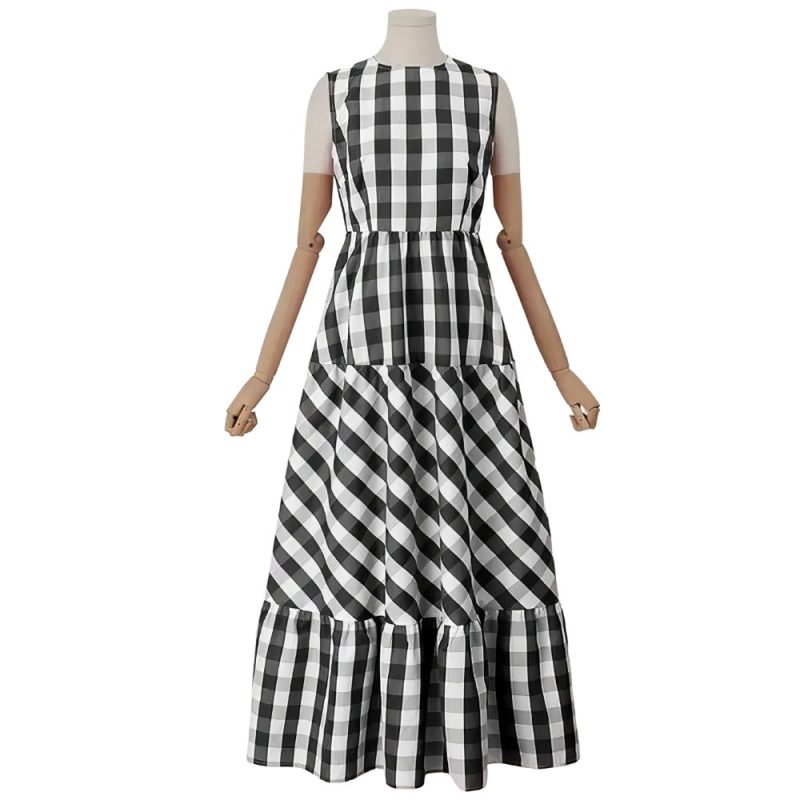 Robe Longue Écossaise Vintage À Carreaux Noir Et Blanc