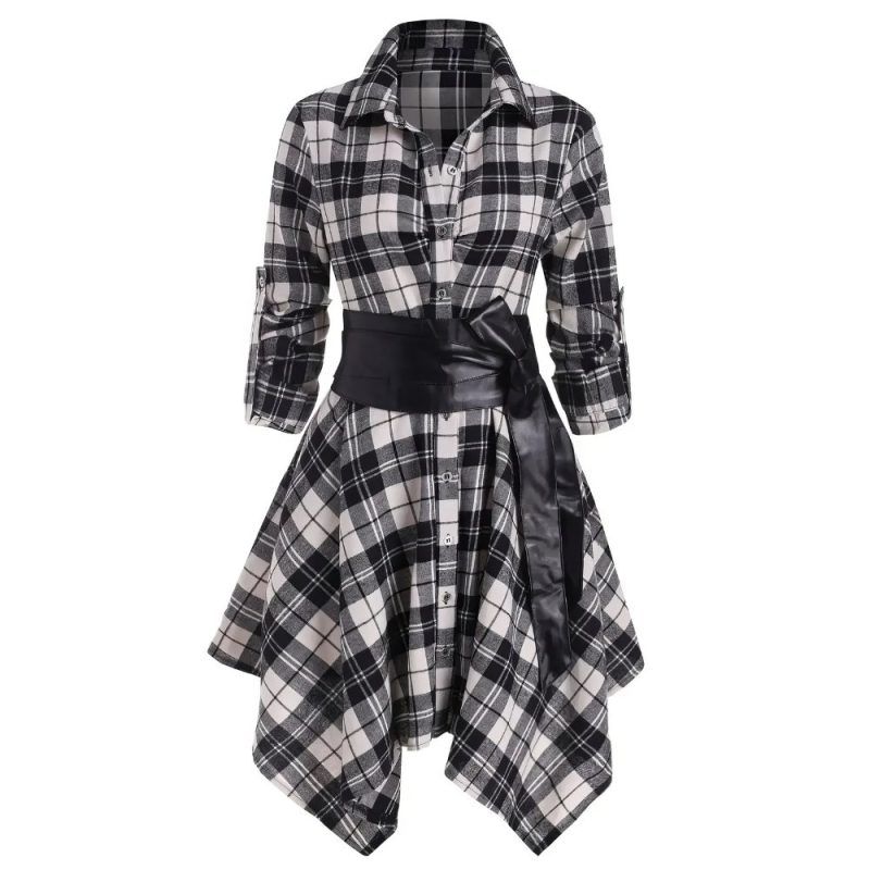 Robe Tartan Manches Longues Noir Et Blanc