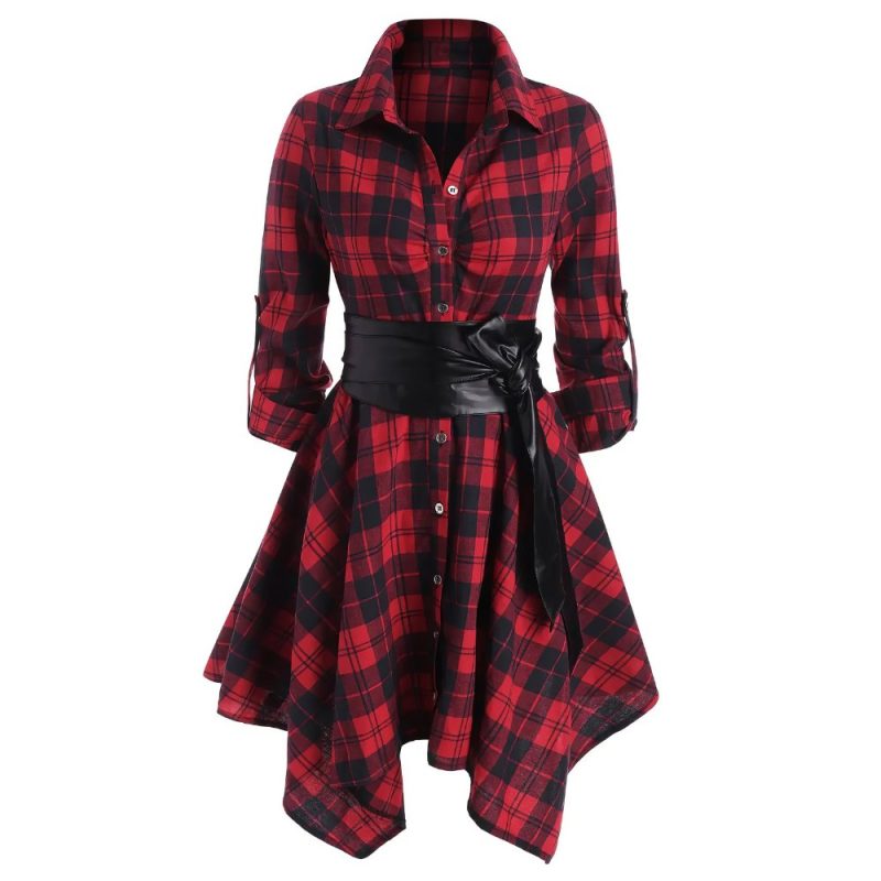 Robe Tartan Manches Longues Rouge Et Noir