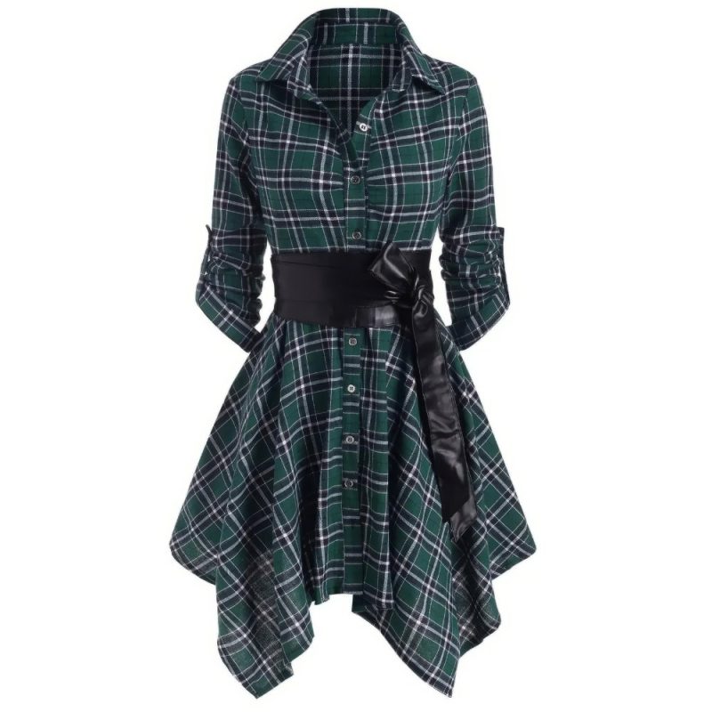 Robe Tartan Manches Longues Vert Et Noir