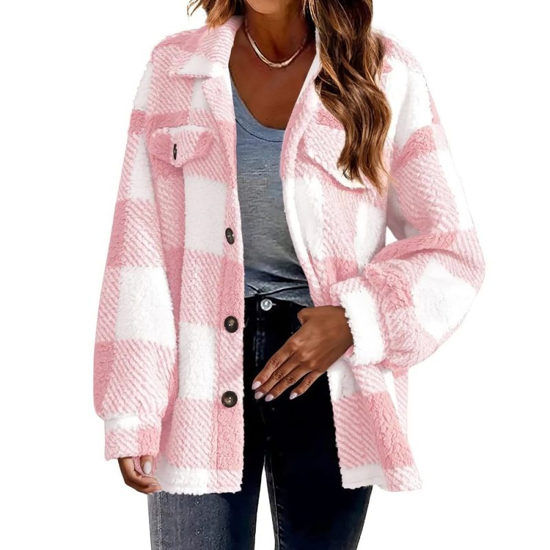 Veste Écossaise Col Rabattu À Boutons Rose Et Blanc